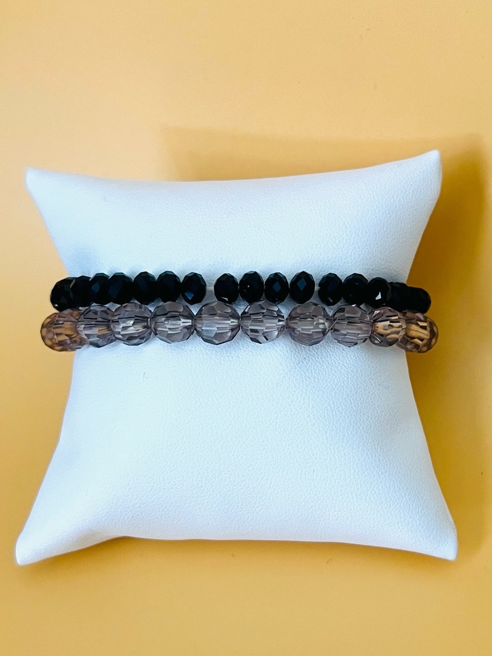 Set of 2 stretchy bracelet Black & gray faux crystals